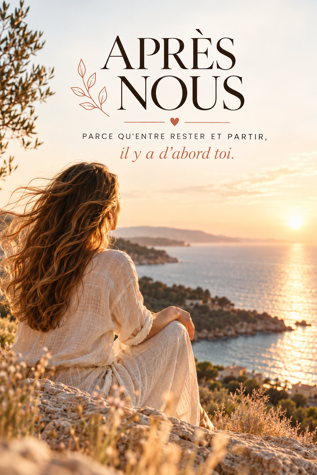 Femme face à la mer au coucher du soleil, APRÈS NOUS : liberté et nouveau départ